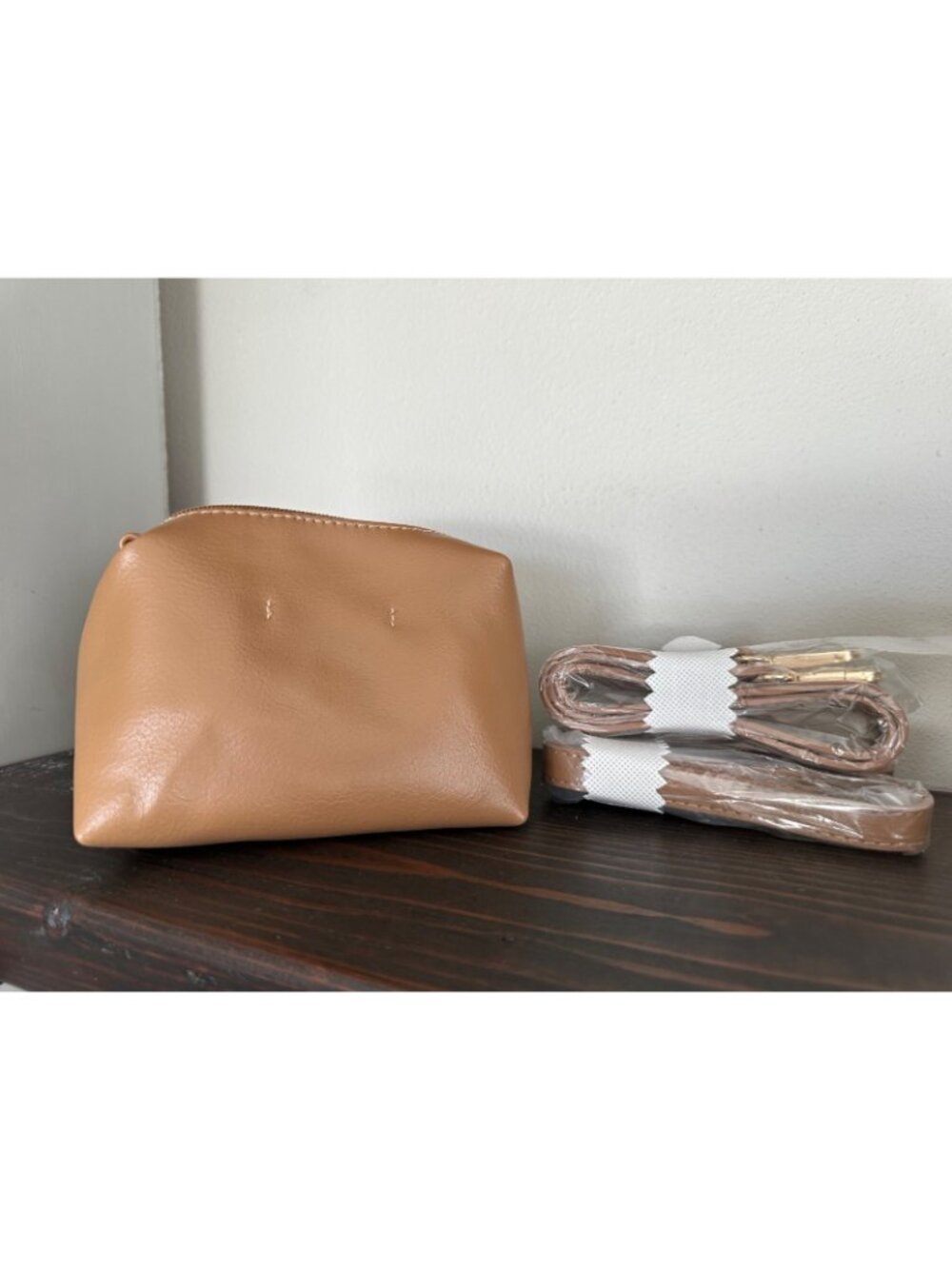 Anthropologie Vegan Leather Cosmetic Bag Micro Purse Zip Pouch Classic Brown - Picture 4 of 8